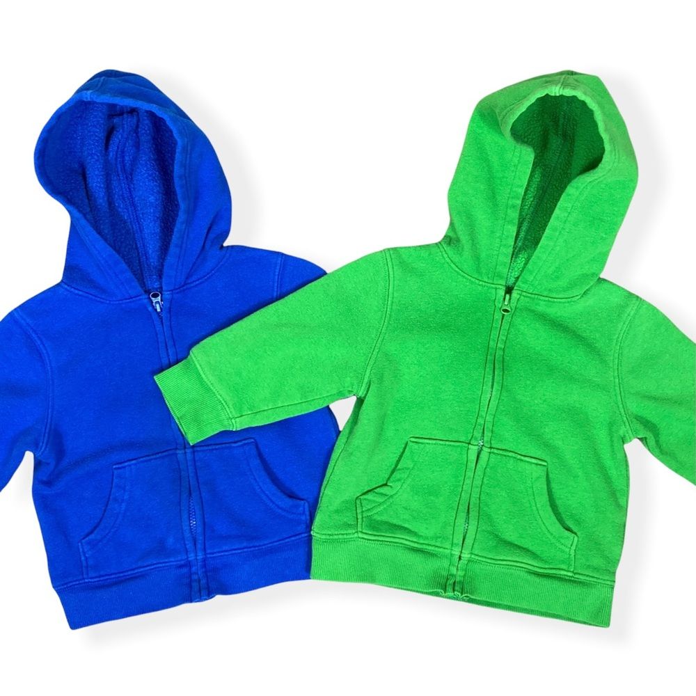 Lot Of 2 Hooded Sweatshirts (Blue & Green)- Size 9 Months